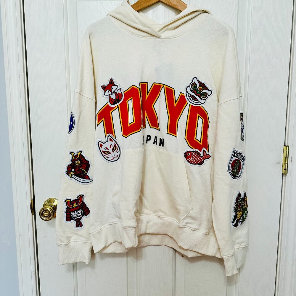 BRANDMAKERS JKJGAJ TOKYO JAPAN TIGER GEISHA WARRIOR PATCH FLEECE HOODIE UNISEX